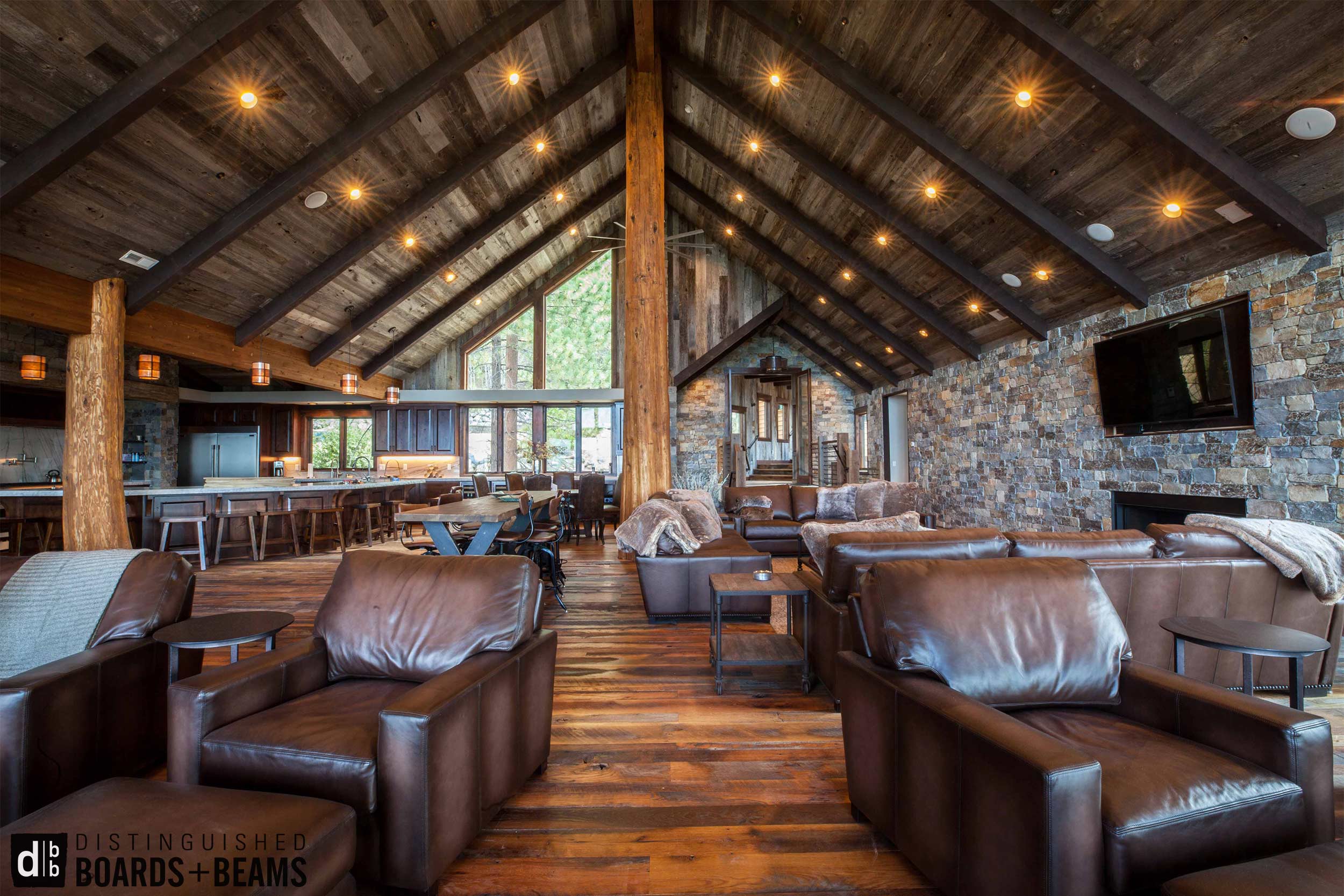 Grey hardwood reclaimed ceiling photo ski lodge